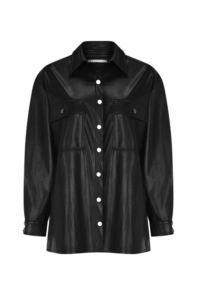 Kadın Suni Deri Gömlek Ceket Yeşil FRN6108 - 10