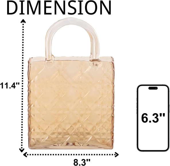 Çanta Vazo Köşeli Model Cam Çiçek Vazosu Dekoratif Bal Amber Vazo Büyük Boy Glass Bag Vase - 3