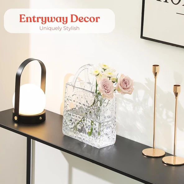 Nettenevime Çanta Vazo Köşeli Model Cam Çiçek Vazosu Dekoratif Şeffaf Vazo Büyük Boy Glass Bag Vase - 5