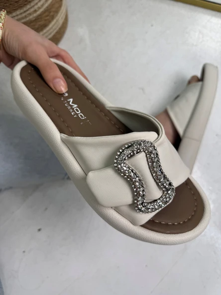 Günlük Kadın Terlik Düşmez Taşlı Tokalı Yumuşak Dikişli Taban Hafif Yazlık Rahat Sandalet  033 - 2