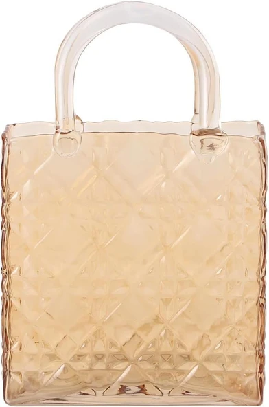 Çanta Vazo Köşeli Model Cam Çiçek Vazosu Dekoratif Bal Amber Vazo Büyük Boy Glass Bag Vase - 2