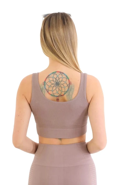 Premium Göğüs Toparlayıcı Sarkma Önleyen Spor Günlük Kalın Askılı Pedli Fitilli Crop Büstiyer - 4