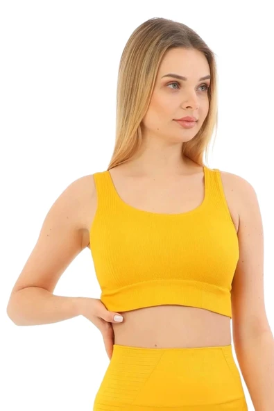 Premium Göğüs Toparlayıcı Sarkma Önleyen Spor Günlük Kalın Askılı Pedli Fitilli Crop Büstiyer - 7