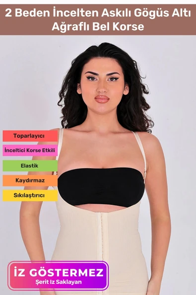 Vücut Şekillendirici Toparlayıcı Sıkılaştırıcı 2 Beden İncelten Askılı Gögüs Altı Ağraflı Bel Korse ürün görseli