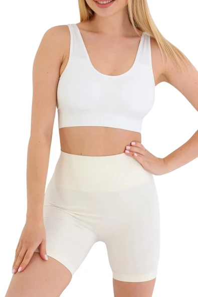 Premium Göğüs Toparlayıcı Sarkma Önleyen Spor Günlük Kalın Askılı Pedli Fitilli Crop Büstiyer - 3