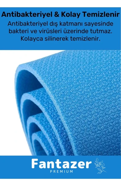 Taşıma Askılı Konfor Modeli Çift Taraflı Kaymaz Yoga Meditasyon Minderi Mavi Mat - 3