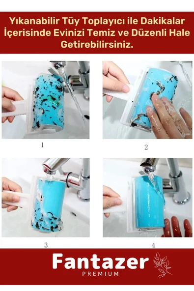 Yeni Nesil Dayanıklı Evcil Hayvan Kedi Köpek Bot Yıkanabilir Pratik Tüy Toz Toplama Rulosu Aparatı - 5