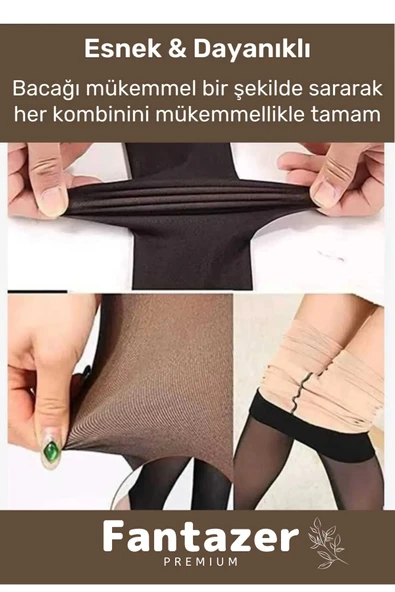 Kuasar Series Sıcak Tutan Ince Siyah Çorap Ten Görünümlü Termal Içli Peluş Polarlı Külotlu Çorap - 3