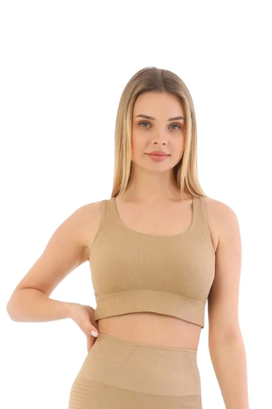 Premium Göğüs Toparlayıcı Sarkma Önleyen Spor Günlük Kalın Askılı Pedli Fitilli Crop Büstiyer - 2