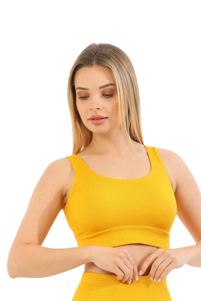 Premium Göğüs Toparlayıcı Sarkma Önleyen Spor Günlük Kalın Askılı Pedli Fitilli Crop Büstiyer - 6