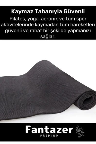 Dayanıklı Taşıma Askılı Konfor Modeli Çift Taraflı Kaymaz Yoga Meditasyon Minderi 16mm Siyah Mat - 3