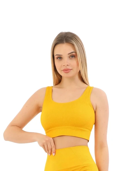 Premium Göğüs Toparlayıcı Sarkma Önleyen Spor Günlük Kalın Askılı Pedli Fitilli Crop Büstiyer - 5