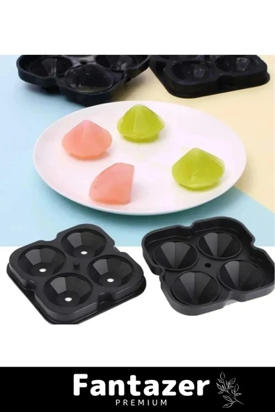 Özel Üretim 4 Gözlü Kırılmaz Esnek Silikon Kokteyl İçecek Elmas Şekilli Buz Yapma Kalıbı - 2