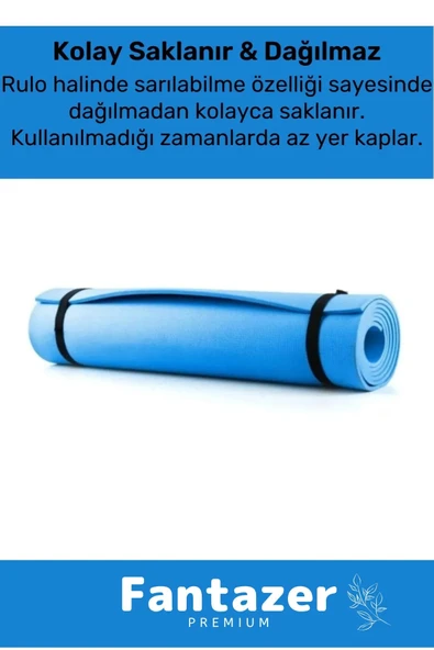 Taşıma Askılı Konfor Modeli Çift Taraflı Kaymaz Yoga Meditasyon Minderi Mavi Mat - 6