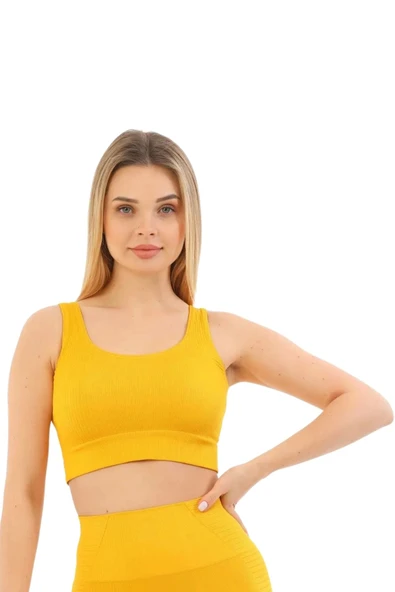 Premium Göğüs Toparlayıcı Sarkma Önleyen Spor Günlük Kalın Askılı Pedli Fitilli Crop Büstiyer - 4