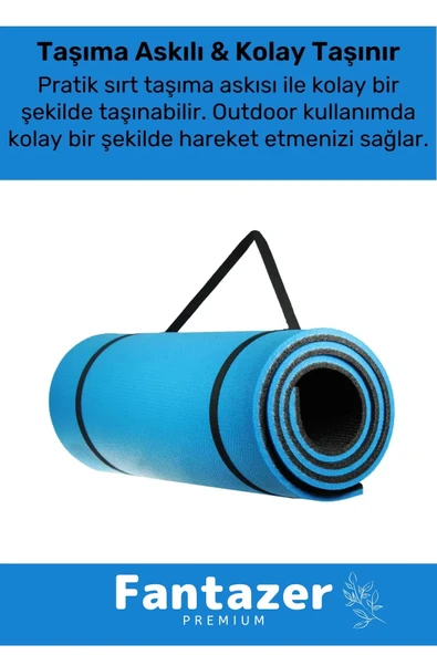 Taşıma Askılı Konfor Modeli Çift Taraflı Kaymaz Yoga Meditasyon Minderi Mavi Mat - 2