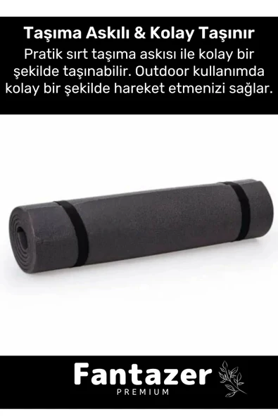 Dayanıklı Taşıma Askılı Konfor Modeli Çift Taraflı Kaymaz Yoga Meditasyon Minderi 16mm Siyah Mat - 6