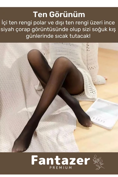 Kuasar Series Sıcak Tutan Ince Siyah Çorap Ten Görünümlü Termal Içli Peluş Polarlı Külotlu Çorap - 4
