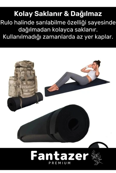 Dayanıklı Taşıma Askılı Konfor Modeli Çift Taraflı Kaymaz Yoga Meditasyon Minderi 16mm Siyah Mat - 5