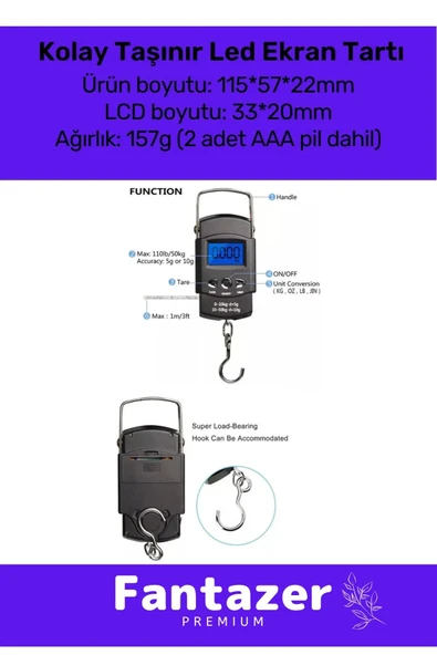 Seyahat Bavul Ağırlık Tartı Dijital Çok Amaçlı Taşınabilir Bagaj Tartısı Max 50 Kg - 3