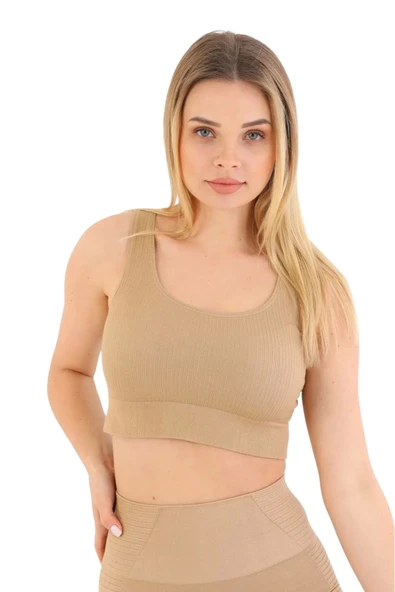 Premium Göğüs Toparlayıcı Sarkma Önleyen Spor Günlük Kalın Askılı Pedli Fitilli Crop Büstiyer - 5