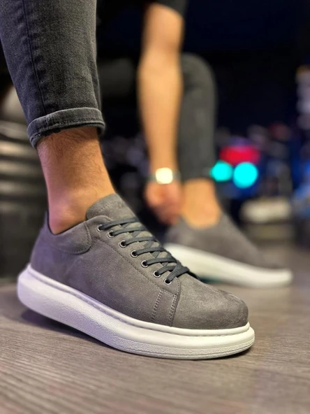 Knack Yüksek Taban Günlük Ayakkabı 044 Gri Süet (Beyaz Taban) - Resim 3