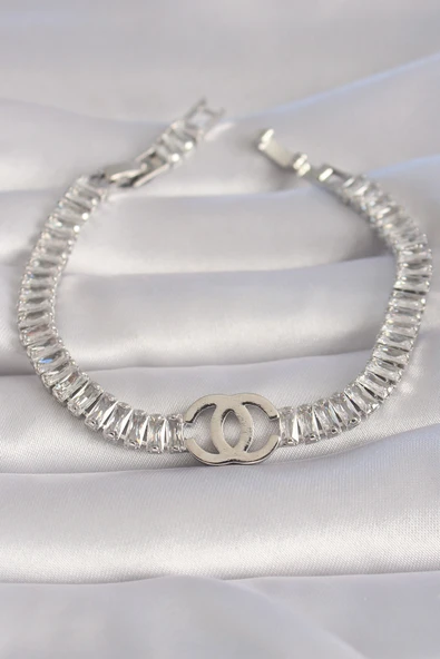 Pirinç Gümüş Renk Zirkon Taşlı Su Yolu Model VIP Seri Kadın Bileklik - TJ-BB5984 ürün görseli 1