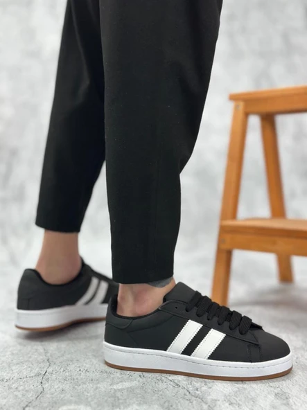 BA0235 BOA İki Çizgili Siyah Cilt Erkek Günlük Ayakkabı - Resim 2