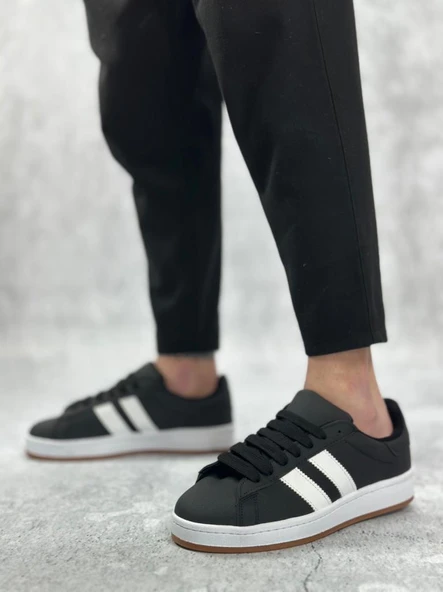 BA0235 BOA İki Çizgili Siyah Cilt Erkek Günlük Ayakkabı - Resim 3