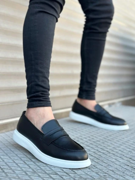 BA0316 Bağcıksız Yüksek Beyaz Taban Klasik Cilt Corcik Erkek Ayakkabı