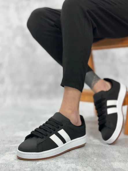 BA0235 BOA İki Çizgili Siyah Cilt Erkek Günlük Ayakkabı ürün görseli