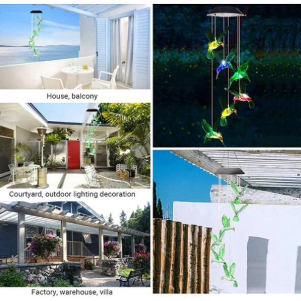 Solar LED Işıklı Kuşlu Bahçe Dekoru 6 LED'li  Renkli Işık - 2
