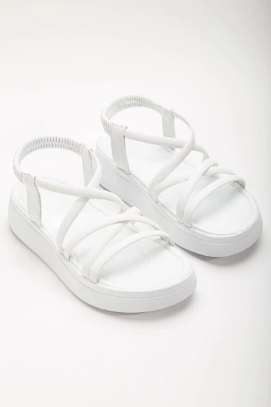 Beyaz Dolgu Topuk Kadın Sandalet - 3