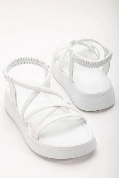 Beyaz Dolgu Topuk Kadın Sandalet - 4
