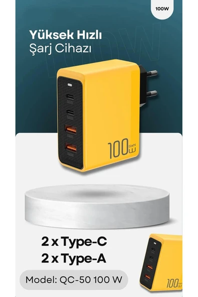 100w GaN3 Pro Masaüstü Süper Hızlı Şarj PD Qualcomm3 Adaptör 2x Type-C 2x UsbA Toplam 4 Port Kensa