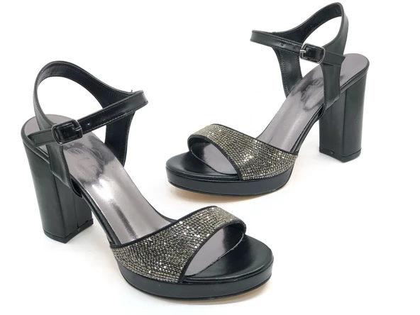Feles Taşlı Platform Tek Bant Topuklu Kadın Abiye Ayakkabı - Resim 3