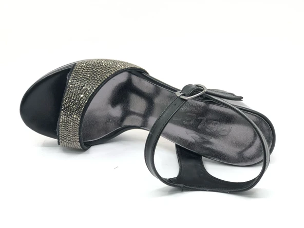 Feles Taşlı Platform Tek Bant Topuklu Kadın Abiye Ayakkabı - Resim 7