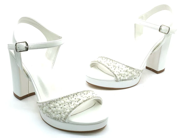 Feles Taşlı Platform Tek Bant Topuklu Kadın Abiye Ayakkabı - Resim 9