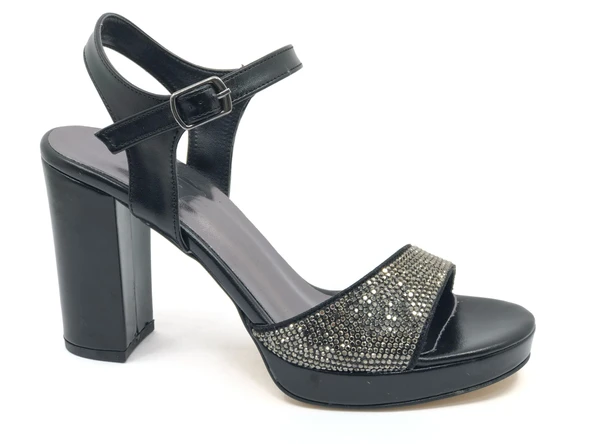 Feles Taşlı Platform Tek Bant Topuklu Kadın Abiye Ayakkabı - Resim 4