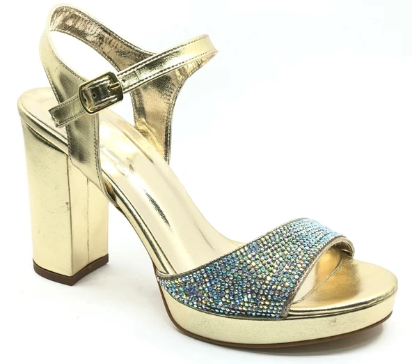 Feles Taşlı Platform Tek Bant Topuklu Kadın Abiye Ayakkabı - Resim 10