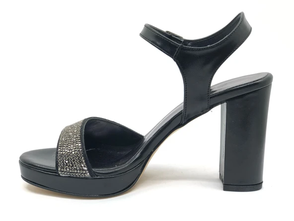 Feles Taşlı Platform Tek Bant Topuklu Kadın Abiye Ayakkabı - Resim 6