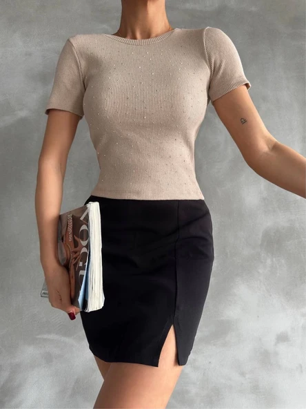 Taş baskılı kaş korse bluz - 4