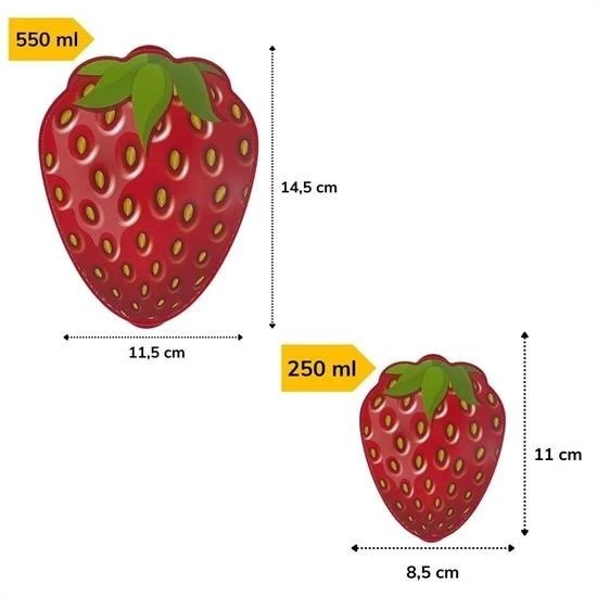 2'li İç İçe Geçebilen Çilek Model Saklama ve Beslenme Kabı Seti (550 ml + 250 ml) - 4