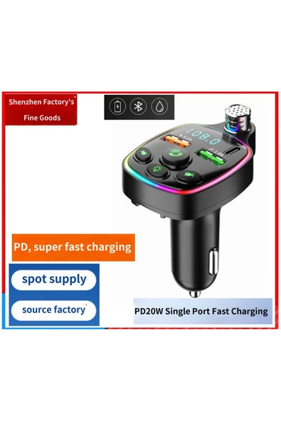 Bluetooth Araç Kiti Araç Fm Transmitter USB Type-C MP3 SD Kart Flash Için Uygun PD Çakmaklık Girişli - 5