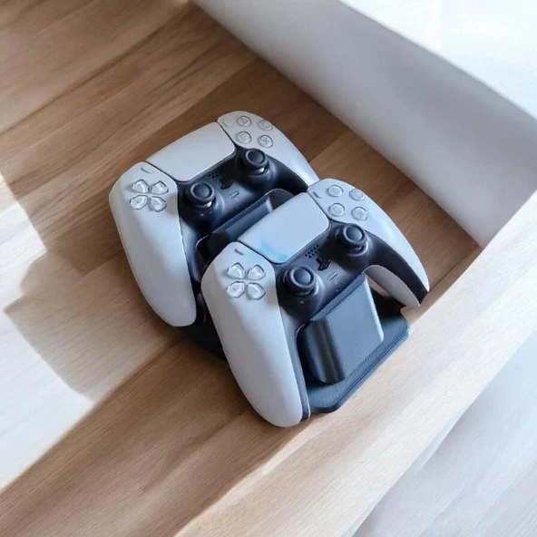 PS5 Oyun Kumandası için Şık Siyah İkili Stand - Dayanıklı Plastik Tasarım - 2