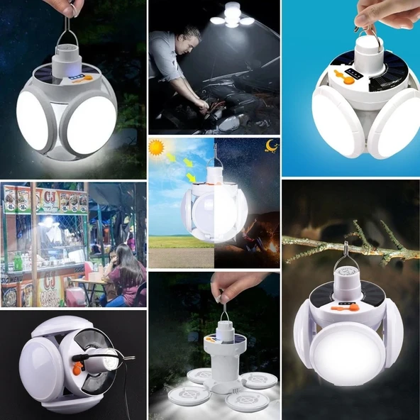 5 Led'li 3 Farklı Işık Modlu Açılıp Kapanabilir Led Kanatlı Güneş Enerjili Solar Aydınlatma Asılabilir Kamp Feneri - 3