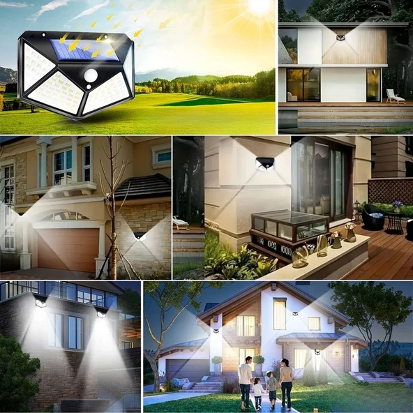 100 Ledli 3 Farklı Aydınlatma Ayarlı Solar Güneş Enerjili Hareket Sensörlü Bahçe Duvar Lambası - 3