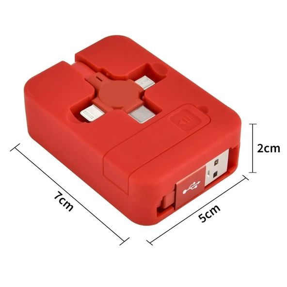 Cep Tipi Telefon Tutuculu Makaralı Uzayıp Kısalabilen 3'ü 1 Arada USB Şarj Kablosu - 3