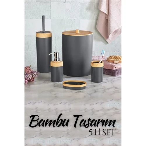 5 li Banyo Seti Bambu Design ANTRASİT