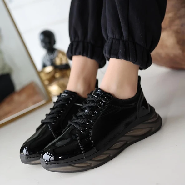 Piona Siyah Rugan Gri Tabanlı Spor Ayakkabı - Resim 5